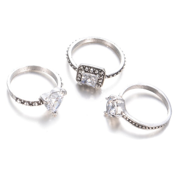 **CORAZON* 3-Pc Silver Rhinestone Fashion Ring Set - Picture 5 of 7